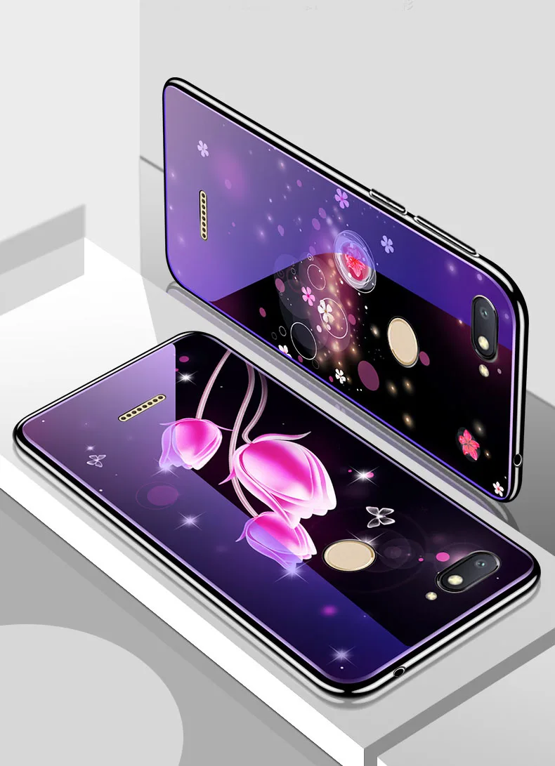 Чехол для Xiaomi Redmi 6 5 45 дюймов с цветком из закаленного стекла чехол полный
