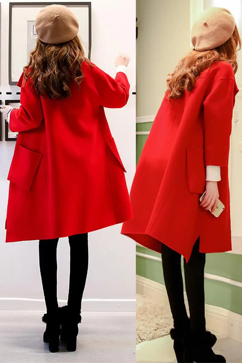 Пальто женское Шерстяное зимнее свободное длинное 2019