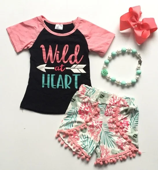 wild child Новая летняя детская одежда для маленьких девочек шорты с помпонами Леопардовый Костюм для детей с изображением Иисуса изысканные аксессуары с оборками - Цвет: wild child