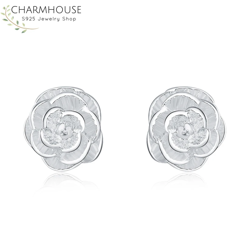 Charmhouse серьги из серебра 925 для женщин корейский стиль Роза Свадебные ювелирные