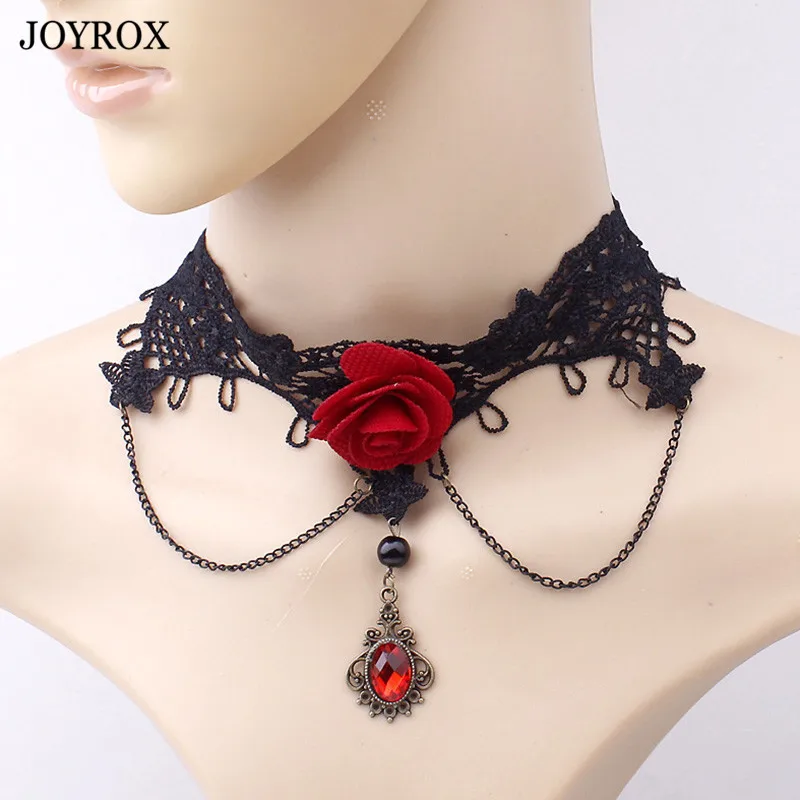 Шарм Винтаж Красное Кружевное ожерелье в виде цветка готика панк полый воротник