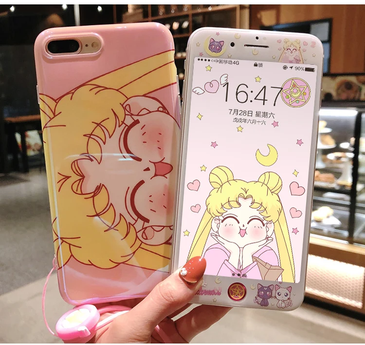 Чехол с принтом "Сейлор Мун" для iphone 7 8 plus/6 6splus Luna cat закаленное стекло для iphone 7 plus Мягкий ТПУ задний Чехол Защитная пленка для экрана