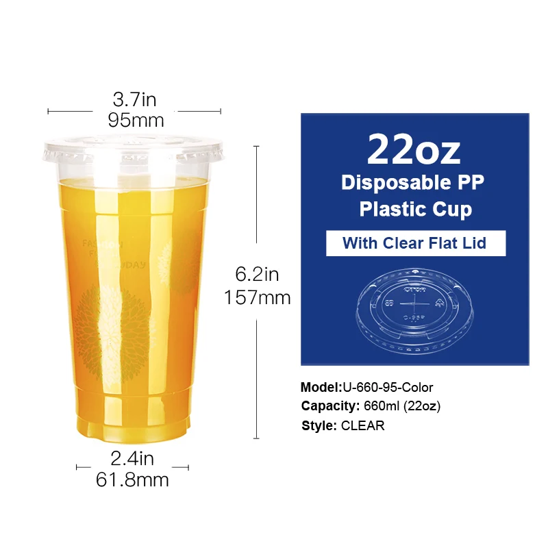 660mlC(22oz)Flat Lid 50 шт 12 унций 16 унций одноразовые пластиковые стаканчики с плоскими или купольными крышками для сока кофе молочного чая вечерние свадебные принадлежности - Цвет: 660mlC(22oz)Flat Lid