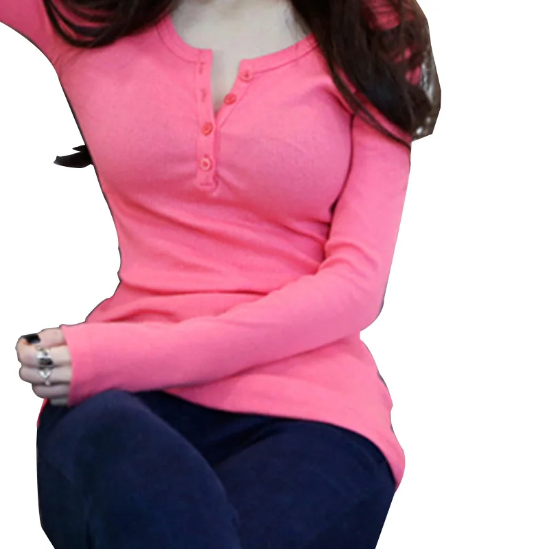 Женская футболка с v-образным вырезом и длинным рукавом однотонная Повседневная