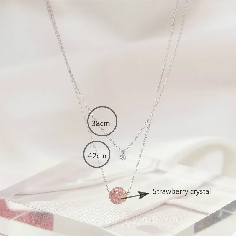 

Flyleaf 925 Sterling Silver Strawberry Crystal Necklace Women Zircon Fashion Chain Fine Jewelry Simple Necklaces & Pendants