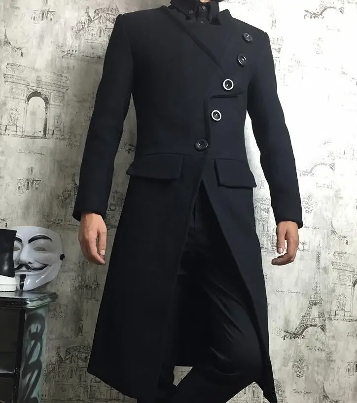 

S-4XL HOT / Winter Men New Fashion Thickening of long personality cloth coat long over-the-knee woolen cloth trench coat