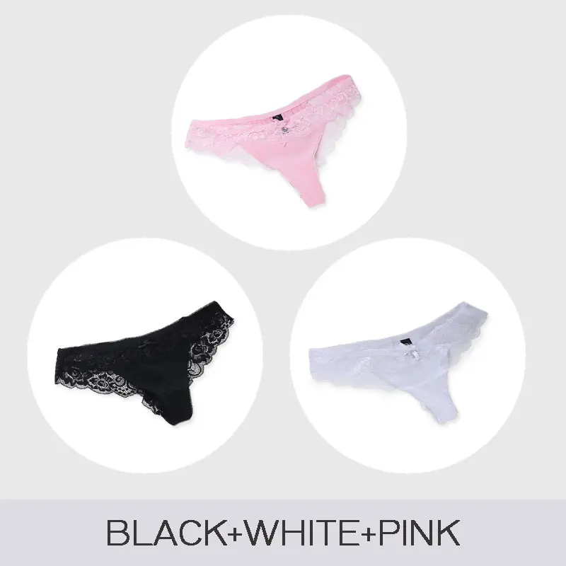 BLACK-WHITE-PINK 3 шт./лот, CMENIN, сексуальные кружевные трусики, бесшовное женское нижнее белье, трусы, стринги, танга, бикини для женщин, прозрачные, для девушек, femme, T Back P0039 - Цвет: BLACK-WHITE-PINK