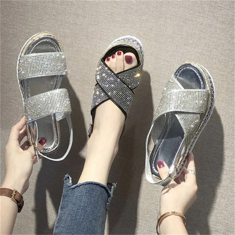 2019 г. Летние женские сандалии на толстой подошве в римском стиле высокого