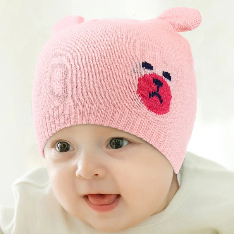 Pink Детские головные уборы шапочка для новорожденного Кепка для мальчиков, девочек muts на осень-зиму милые вязаные свитера для малышей, для мальчиков и девочек шапочка Детские шапки для малышей - Цвет: Pink