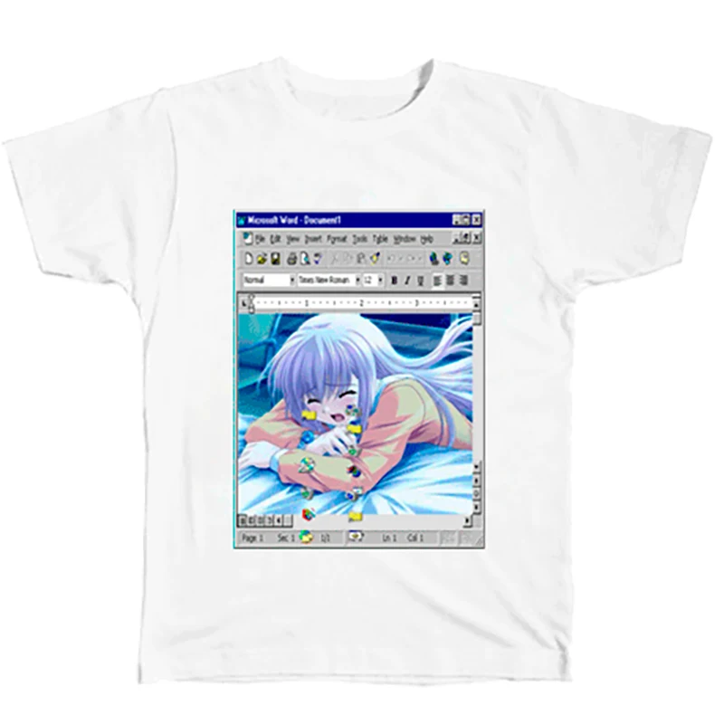 Аниме слезы плача девушки WINDOWS 98 печать футболка каваи harajuku ulzzang Корея Япония