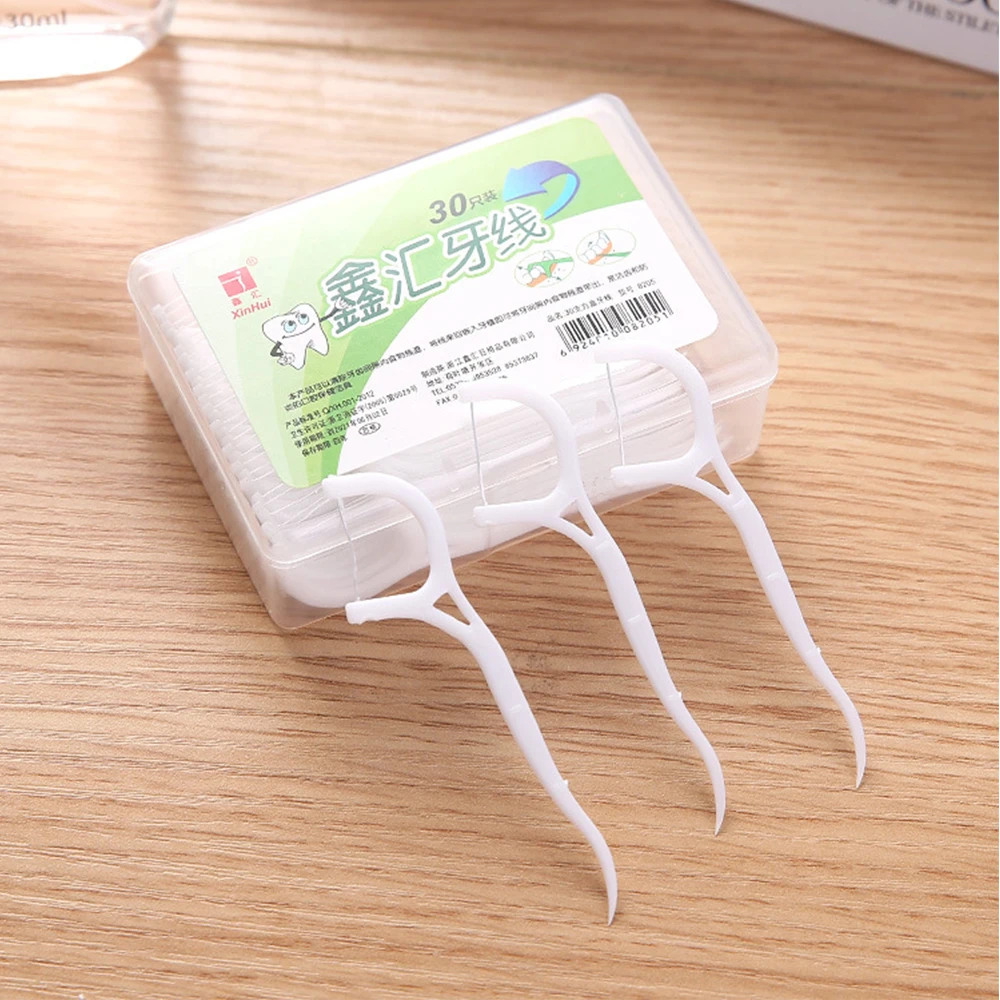AMSIC 30pcs/lot Dental Flosser Oral Hygiene Sticks Water Floss Teeth Pick Tooth Picks ABS with Portable Case | Красота и здоровье
