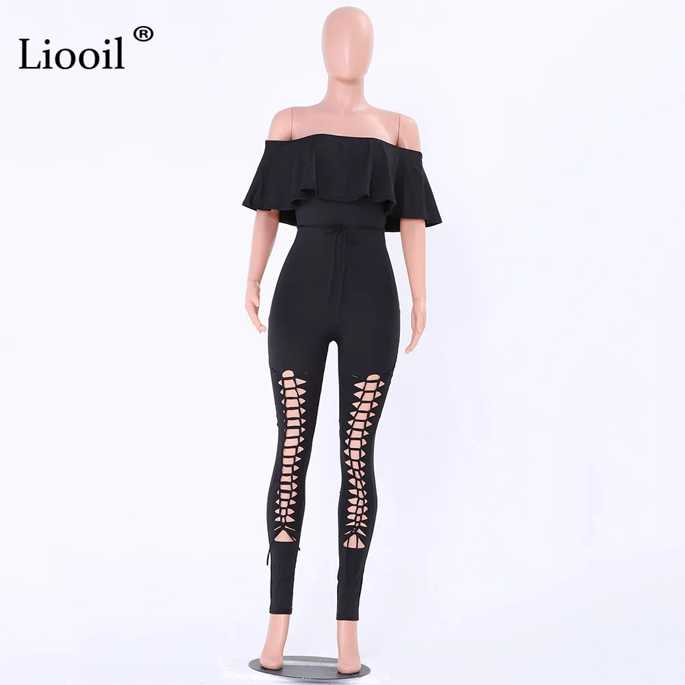 Liooil, стиль, женские комбинезоны с рюшами, короткий рукав, вырез лодочкой, черный комбинезон с вырезами, сексуальные комбинезоны, белый комбинезон