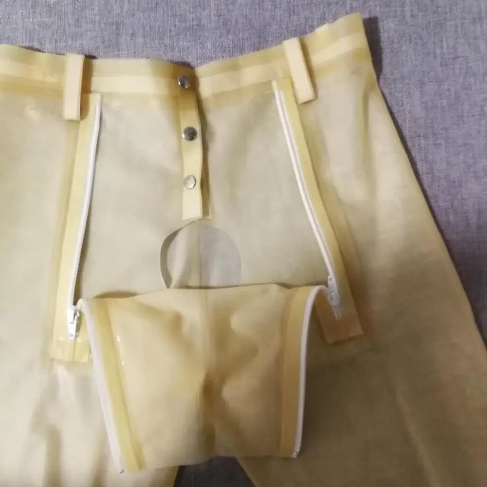 Прозрачный Латекс Короткие штаны с Codpiece молнии латексные мужские брюки M/L размер