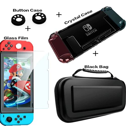 Kit 2 Жесткий защитный чехол из поликарбоната для kingd Switch NS NX чехол прозрачный Кристальный корпус консоль контроллер аксессуары с подставкой Чехол s - Цвет: Kit 2