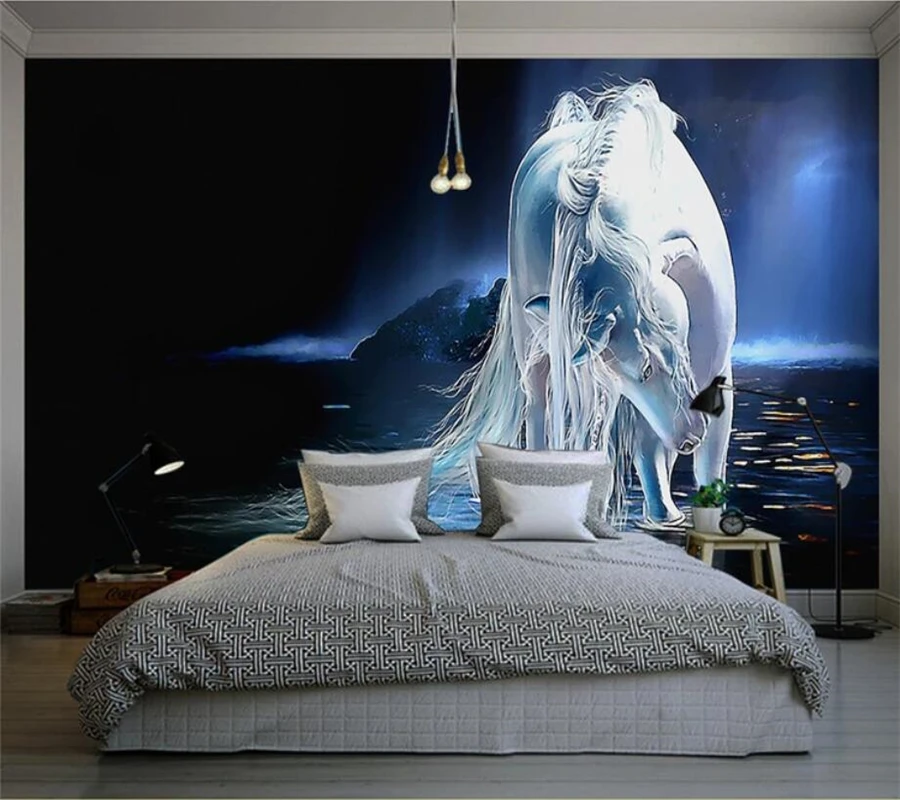 3D обои beibehang на заказ фотообои Tianhe с изображением белой лошади картина маслом фон