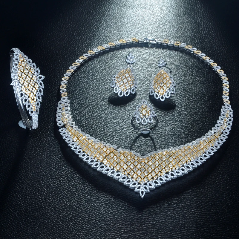 Be 8 Luxury Choker Big Jewelry Set Paved Cubic Zirconia Waterdrops Hotsale Wedding Bridal CZ Sets Engagement Party S321 | Украшения и