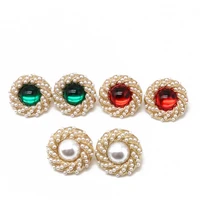 round pearl cluster sweet clip cute earring red green white brincos jewelry for women wedding party