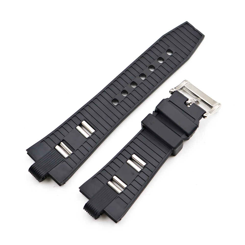 Rolamy 26x9mm Watch Band Strap Silicone RubberHigh Quality Waterproof Black Replacement Watchband Watch Strap Belt Wholesale
