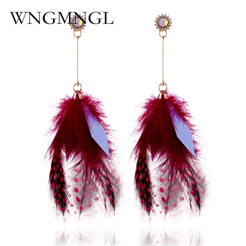 

WNGMNGL 2018 Long Drop Feather Earring Bohemia Style Ethnic Boho Big Dangle Statement Earring Wedding Earrings Accessories