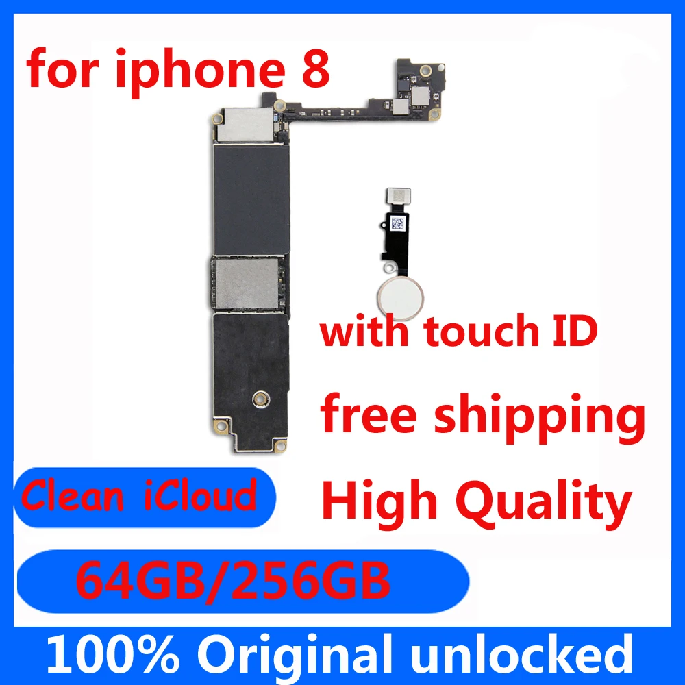 

IOS System For Iphone 8 Motherboard 64GB 256GB Top Quality Clean iCloud Mainboard With / Without Touch ID Full Chips Logic Board