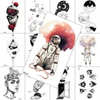 Временная Акварельная наклейка астронавта для татуировок, лист с имитацией тела, переводная наклейка с геометрическим рисунком Галактики для взрослых, Реалистичная татуировка