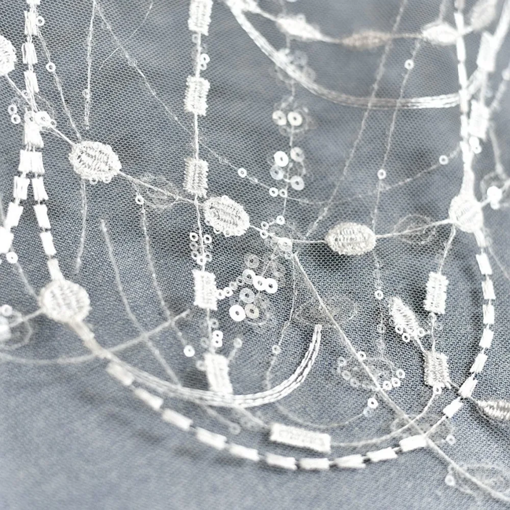 Сказочные блестками Alencon кружевной ткани роскошные цвета слоновой кости