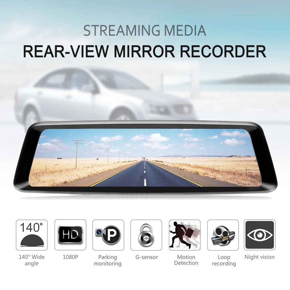 Podofo 10 ''сенсорный 1080 P двойной объектив Автомобильный видеорегистратор