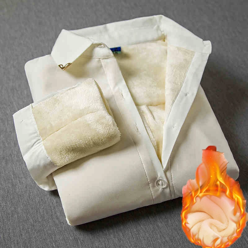 Женская теплая блузка с длинным рукавом белая рубашка из плотного бархата