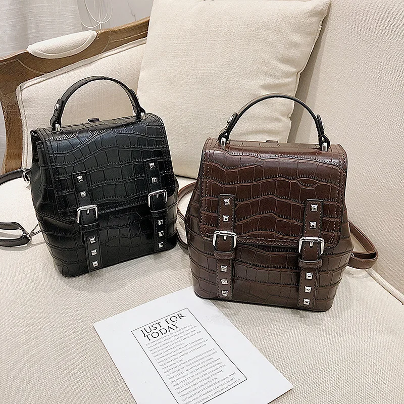 Crocodile women backpack new fashion casual pu leather luxury Teenage for girls ladies travel backpacks small 6N123 | Багаж и сумки