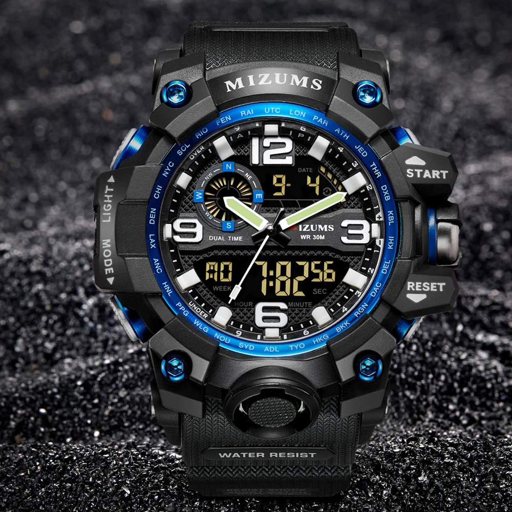 Мужские спортивные часы mizсветильника 2018 водонепроницаемые светодиодный ные