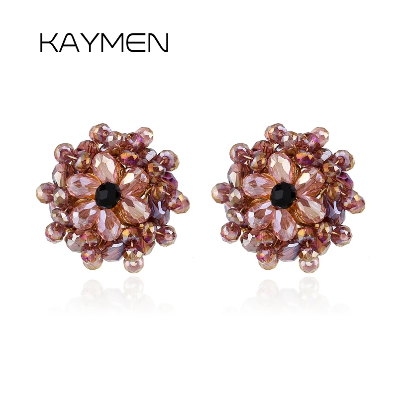 

KAYMEN New Arrival Handmade Beaded Crystals Stud Earrings for Girls Women Gold Plating Boho Exquisite Ear-ring Eardrop Earbob