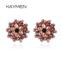 kaymen new arrival crystal earrings for women purple color golden plated wdding party gift stud earrings by handmade ea 04097
