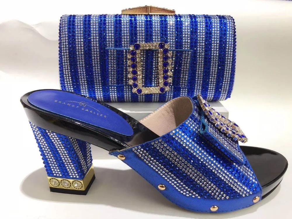 Королевский синий итальянская обувь и сумки в комплекте туфли с комплекты сумкой