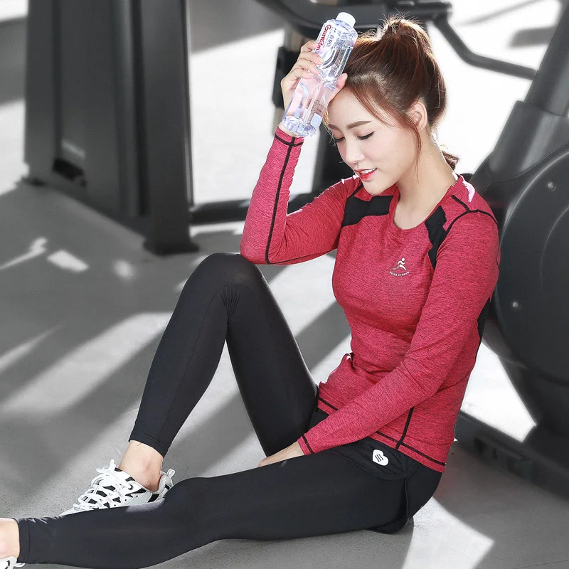 Футболки для йоги с длинным рукавом топы бега компрессионные колготки