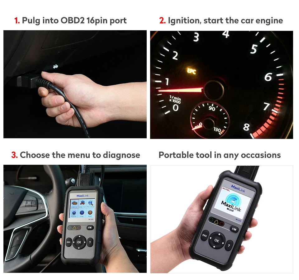 AUTEL MaxiLink ML529 Автомобильный сканер OBDII режим 6 OBD2 автомобильный диагностический инструмент eobd(система бортовой диагностики, встроенный поиск DTC Динамик ясно код ридер