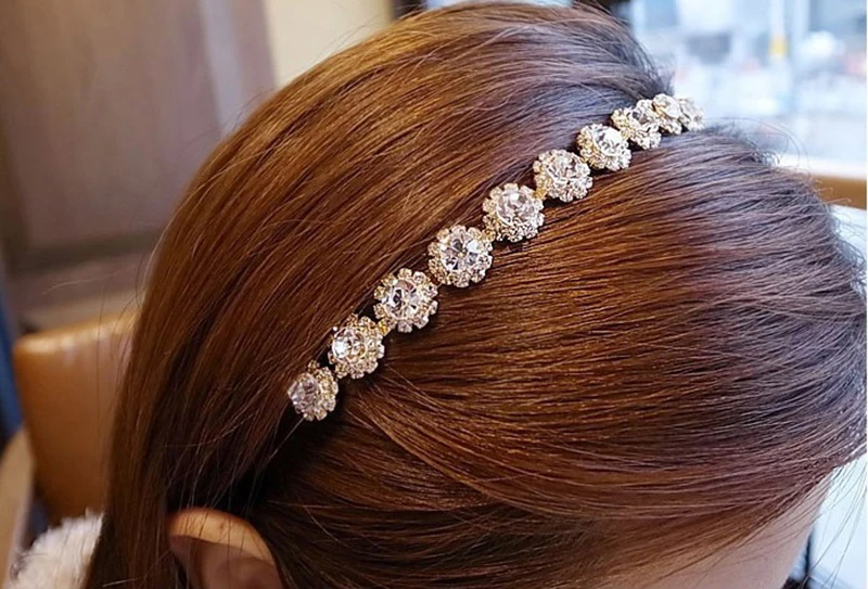 Fashion Style Women Rhinestone Crystal Flowers Pearl Head Chain Headband Hair Band Shiny Accessories Hairband |