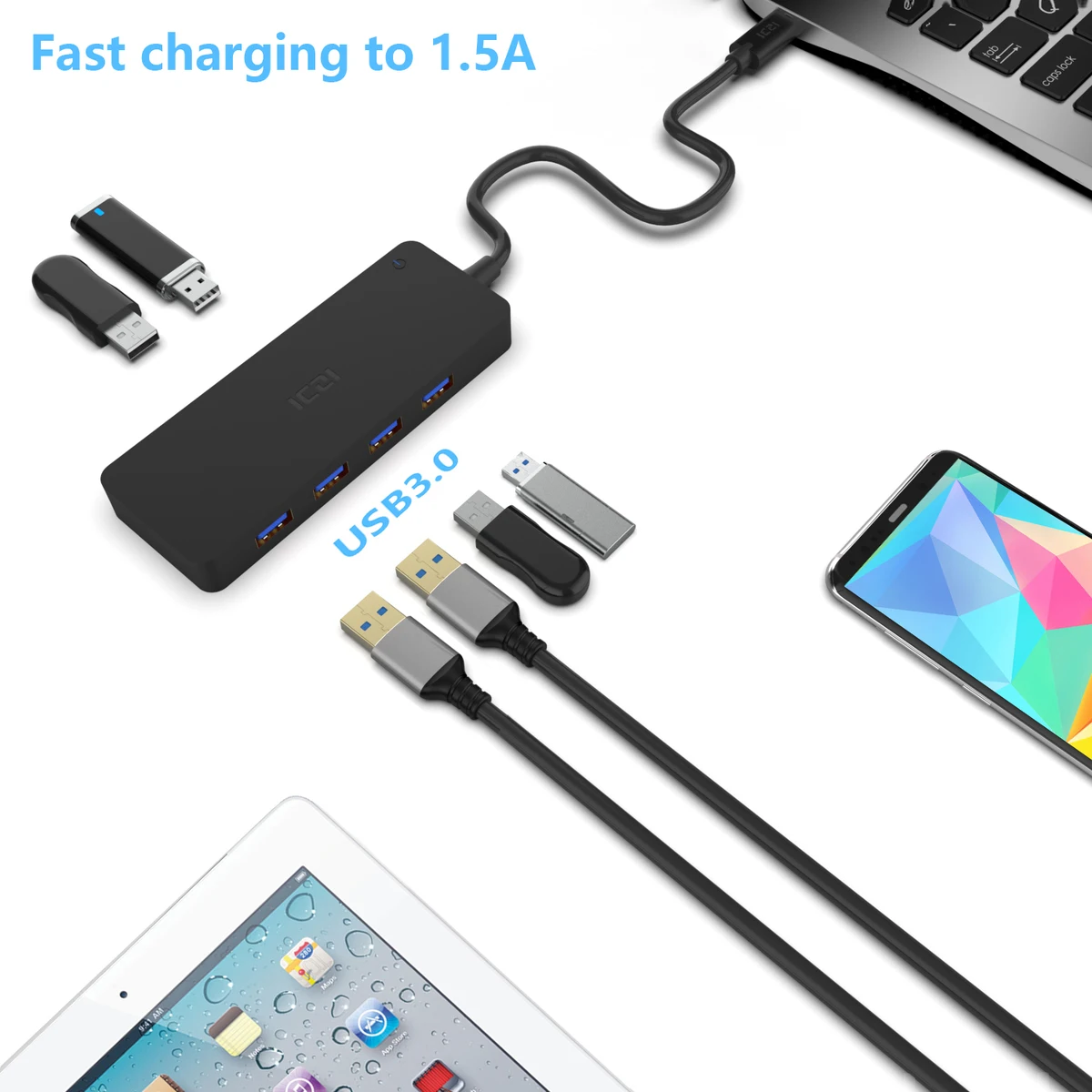 ICZI 6 в 1 USB C концентратор типа C до 4 порта USB 3,0+ 2 порта USB 2,0+ DC адаптер для Macbook Pro Dell XPS 13 ноутбук