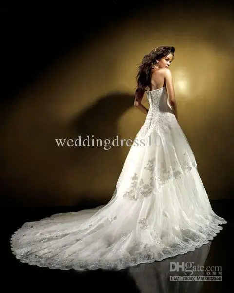 Strapless A Line Tiers Wedding Dress Brush Train Bridal Gown Size Custom New | Свадьбы и торжества