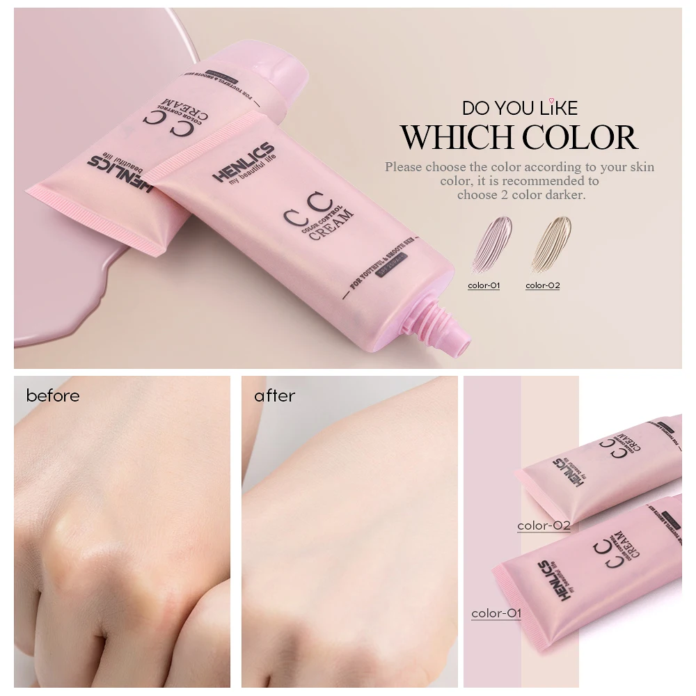 HENLICS CC крем для лица SPF 25+ корейский косметический увлажняющий макияж контроль масла консилер отделка BB база макияж