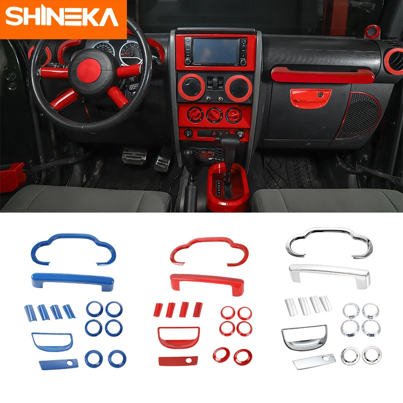 

SHINEKA Car Dashboard Steering Wheel Speaker Air Vent Interior Decoration Cover Kit For Jeep Wrangler JK 2007-2010 Accessories