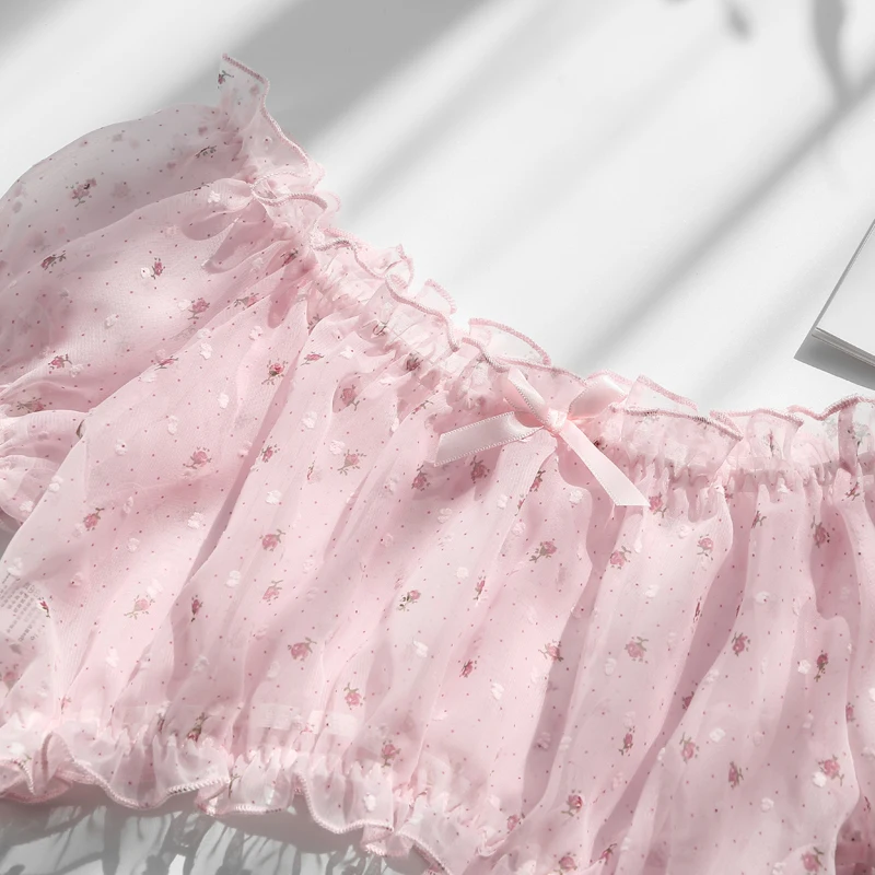 Комплект женского нижнего белья из шифона с цветочным принтом в пасторальном