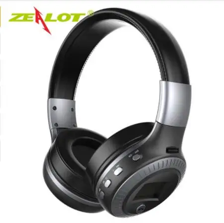 Black Grey ZEALOT B19 Bluetooth наушники с микрофоном стерео Бас гарнитуры для iphone мобильный компьютер беспроводные наушники с fm-радио - Цвет: Black Grey