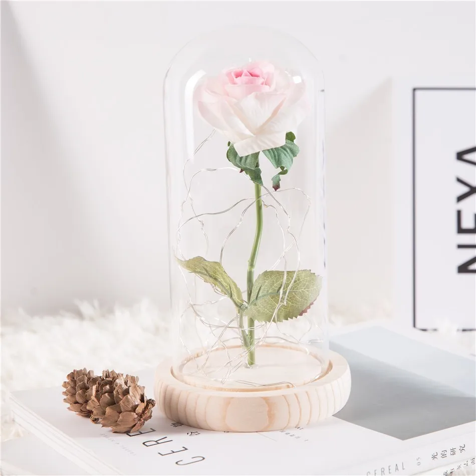 Pink white Светодиодный красивая роза и чудовище питание от аккумулятора красная цепочка цветов свет настольная лампа Романтический День Святого Валентина подарок на день рождения, Декор - Цвет: Pink white