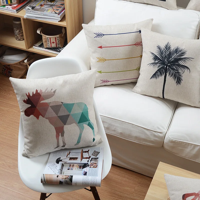 Оптовая продажа льняная наволочка Nordico стиль простая линия олень Подушка с
