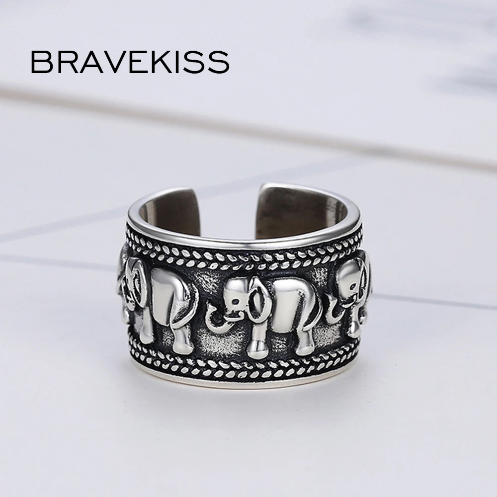 BRAVEKISS кольцо из стерлингового серебра 925 пробы с изображением слона античное