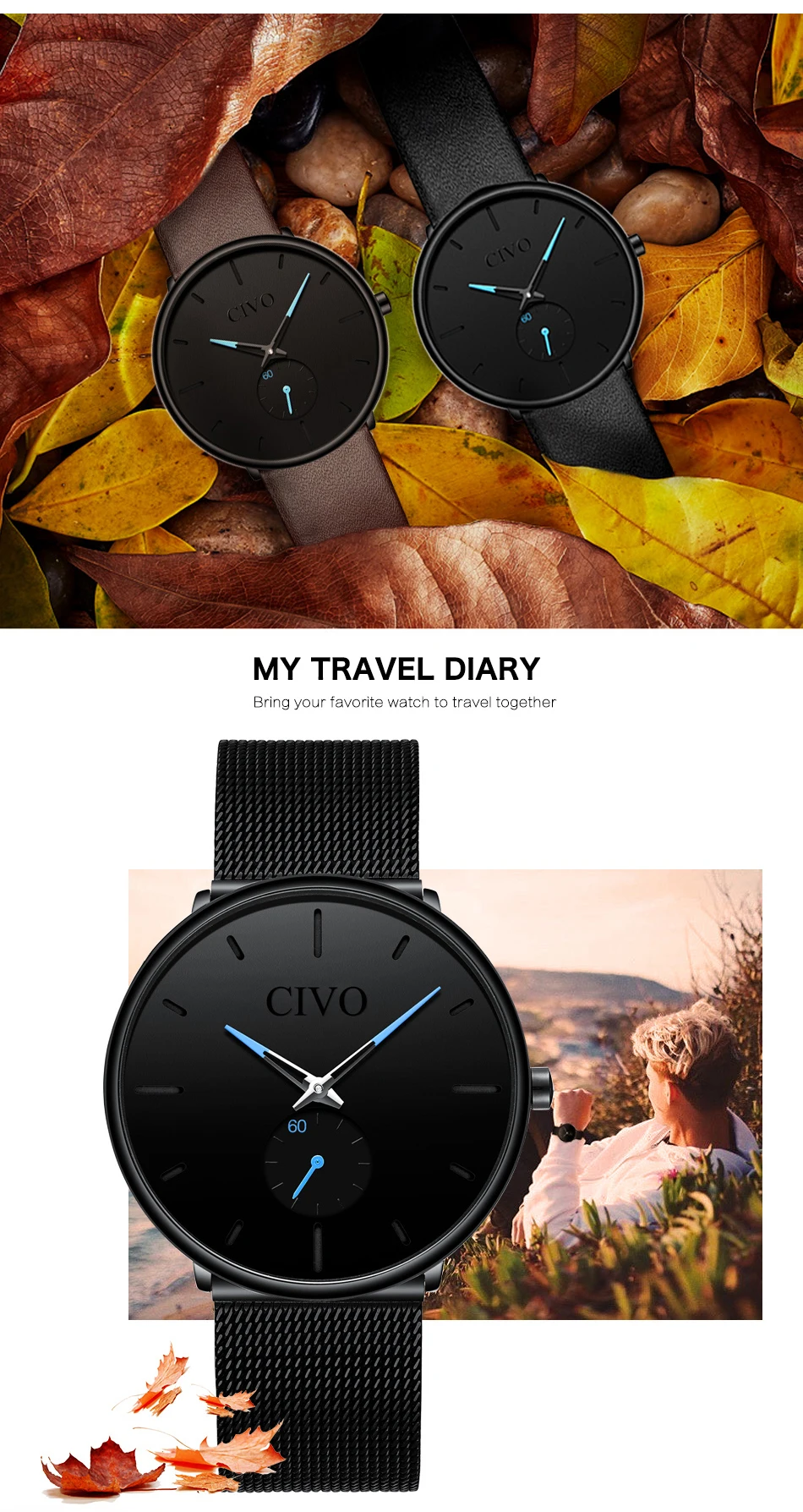 Reloj Hombre, новинка, CIVO, мужские часы, Топ бренд, роскошные, водонепроницаемые, кварцевые, наручные часы, модные, повседневные, ультра тонкие часы, мужские часы