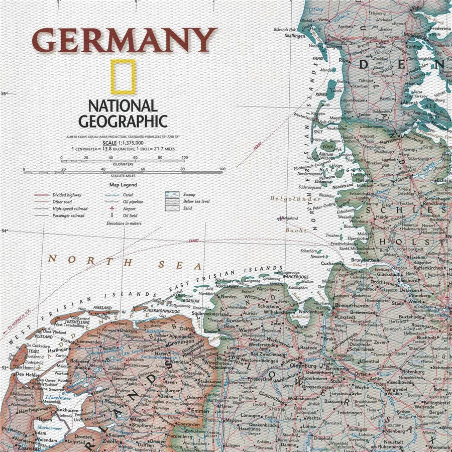 Немецкий антикварный вид карта National Geographic Ретро Печатный холст плакат настенная
