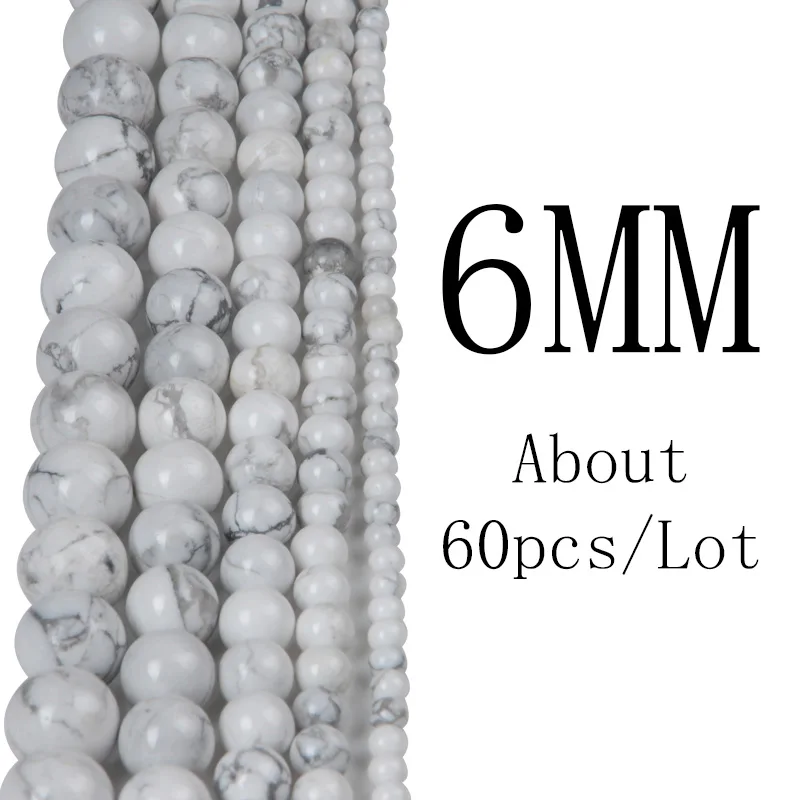 White 6mm 4 6 8 10 12 мм натуральный белый и зеленый Хаулит Камень бусины для браслета ожерелье DIY ювелирных изделий - Цвет: White 6mm