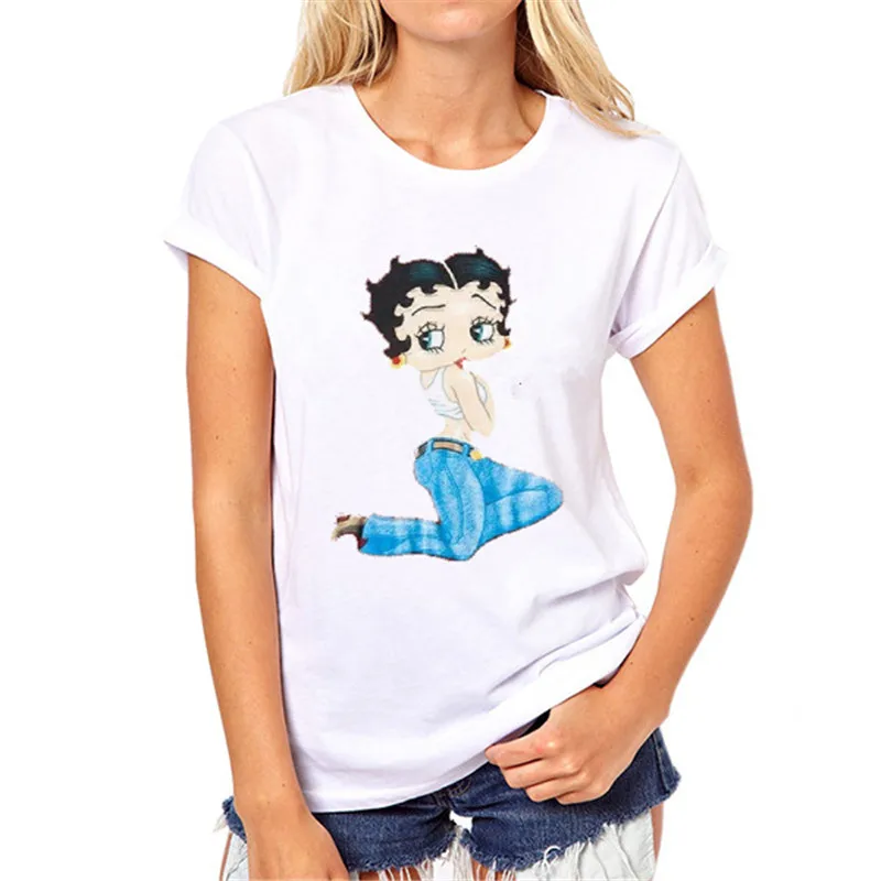 Женская футболка с персональным принтом Betty Boop, женская футболка с принтом, Повседневная забавная футболка для девушек, Белый Топ, Футболка Harajuku S-43
