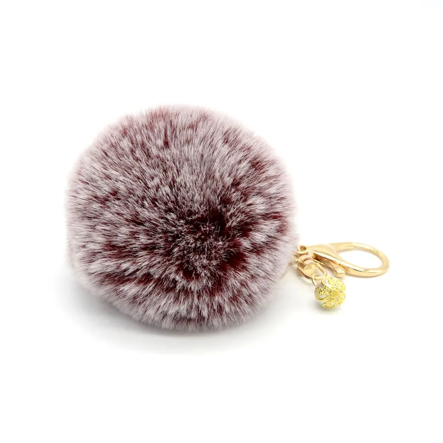 Позолоченная меховая цепочка для ключей с помпоном 8 см металлическая из